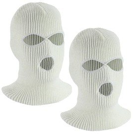 ARROMI Pack of 2 Balaclava White Balaclava, 3-Hole Ski Face Mask, Knitted Balaclava, Multifunctional Mask, Ski Helmet Mask, for Cycling, Skiing, Winter, Outdoor Sports, White