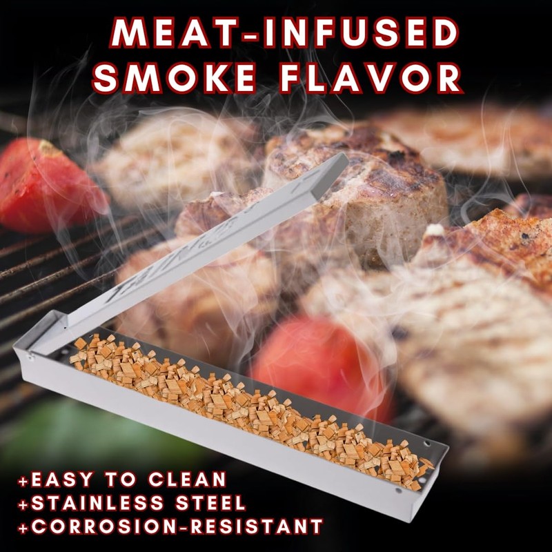 CosmoGrill Stainless Steel Smoker Box, 37cm Long, for Gas, Charcoal,