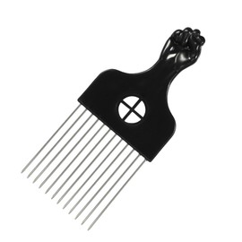 VOCOSTE Metal Hair Pick, Metal African Hair Picks, Afro Hair Pick Comb for Women and Men, Afro Comb for Fluffy, Thick, Curly Hair, Black Silver Tone, 6.61"x2.83"