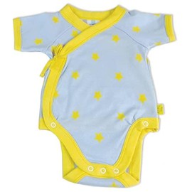 Beaming Baby 100% Organic Cotton Bodysuit. Short Sleeve, Wrap Around Unisex Baby Vest. For Babies with Eczema & Sensitive Skin. Star (0-3 Months)