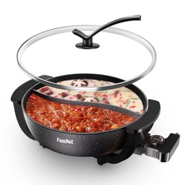Hot Pot Electric with Divider, 6L Double-Flavor Non-stick pot, Temperature control, Large 6-Litre Capacity, Suitable for 6-12 people (black)