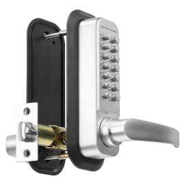 14-Key Mechanical Keyless Entry Smart Lock Double-Sided Stainless Steel Door Lock Handle Keypad Smart Locks for Secure HomeColor: Silver Color