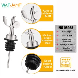 WAFJAMF 2 Pcs Weighted Stainless Steel Bottle Pourers, Self Closing Olive Oil Dispenser Spout, Auto Flip Feature Liquor Pour Spouts for Pours Liquid, Olive Oil, Wine, Vinegar (Silver)