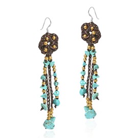 AeraVida Lovely Bohemian Floral Rain Simulated Turquoise .925 Sterling Silver Dangle Statement Earrings | Coachella Accessories for Women | Boho Inspired Jewelry