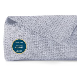 Cotton Clinic 100% Cotton Waffle Blanket Twin Size 60"x90"- Soft Lightweight Breathable Bed Blanket for All Season - Perfect Blanket Layer for Couch Bed Sofa - Elegant Home Decoration -Light Grey