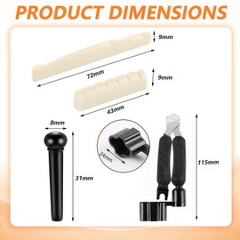 Pack of 15 Acoustic Guitar Bridge Pins Puller Remover Extractor, White Black Acoustic Guitar Bridge Pins 2 Saddle 3 in 1 Guitar Tool Guitar Bridge Pins Pins Tool Bridge Pins for A