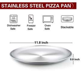 TeamFar Pizza Pan, 12 inch Stainless Steel Pizza Pan Set Round Pizza Oven Pans Tray for Baking Serving, Healthy & Heavy Duty, Dishwasher Safe & Easy Clean - Set of 3