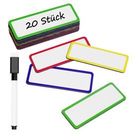 Meetory Magnetic Strips Writeable, 20 Wipe-Clean Magnetic Signs, Universal Whiteboard Magnets, Magnetic Labels for Whiteboard, Refrigerator, Metal Cabinet (4 Colours)