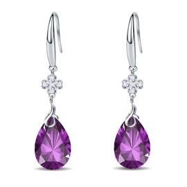925 Sterling Silver Dangle Earrings 5A Pear Shape Cubic Zirconia Four Leaf Clover Drop Earrings for Women (Purple)