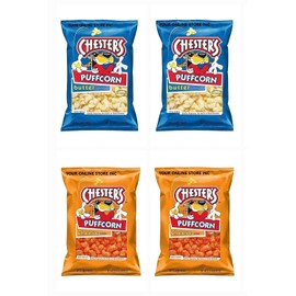 EDYOS Puffcorn Variety Four (4) - Pack (2) Butter Flavor 3.25 oz and (2) Cheese Flavor 4.25 oz