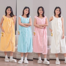 Summer Wrap Shower Gown & Golf Bathrobe - Thick Coral Fleece Bath Towel (A10) Free Size / Pink 3ea
