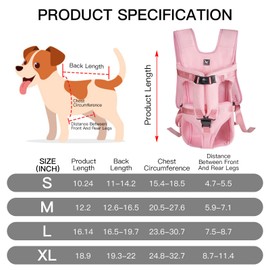 Adjustable Pet Front Carrier Backpack, Hands-Free Dog & Cat Travel Bag for Small & Medium Pets Easy-Fit Puppy Travel Backpack Pink L