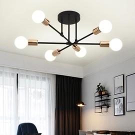 ZYDTRIP Sputnik Chandelier Ceiling Light, Adjustable Ceiling Lights Living Room with E27 Base, Black Ceiling Light for Bedroom, Kitchen Lights Ceiling, 6 Light Ceiling Light Fitting