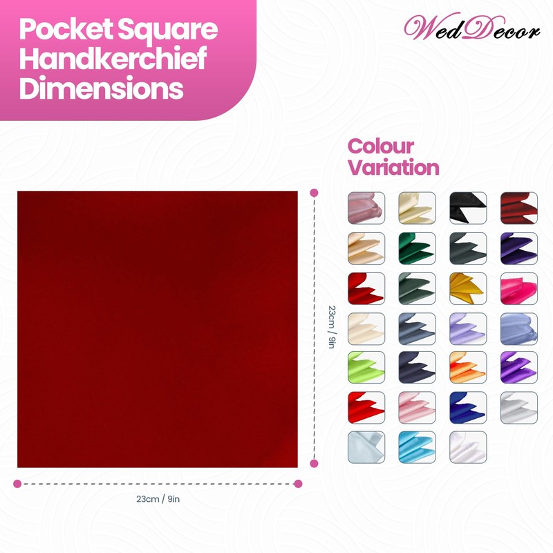 WedDecor Solid Deep Red Satin Pocket Square for Men –