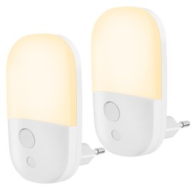 CandLuc Night Light Socket with Twilight Sensor, LED Night Lamp Children with 3 Brightness Adjustable, Pack of 2 Socket Light Sensor 3 Modes (Auto/Off/On) for Children's Room, Bedroom, Hallway
