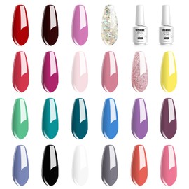 Vishine 24 Esmaltes De Uñas En Gel Uv Led De Secado Rápido Gama Lisa 22 Colores Base Y Capa Superior Sin Necesidad De Limpieza Gel De Inicio 02...    