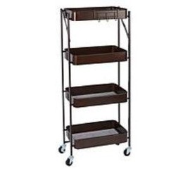 Origami 4 Tier Foldable Powder-Coated Metal Cart with Caster Wheels Organizer:_Brown