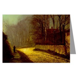 12 Vintage Notecard Set of John Atkinson Grimshaw Victorian Painting of London Street Scene Titled The Lovers
