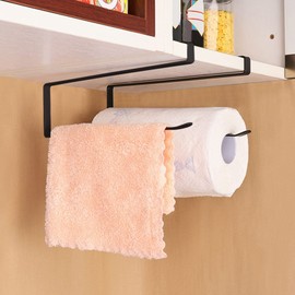 Tbest Paper Towel Holder,Kitchen Cabinet Steel Roll Paper Holder Paper Towel Rack Hanger Storage Organizer Black