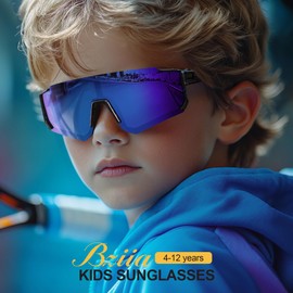 Bziia 3PACK Kids Sunglasses Youth Baseball Sunglasses for Boys Girls Age 4-12,Softball Sports Cycling Goggles UV Protection,A01-deep blue+blue+pink