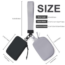 Mini Zip Around Keychain Wristlet Wallet for Women-2 Detachable Dual Pouch Women Coin Pocket Upgrated (Black+Grey)