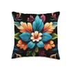 Flower Starburst Pattern on Black Background Throw Pillow