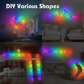 Neisouf 2024 New Battery Cotton Neon Strip, DIY RGB+IC Chasing Neon Lights with APP and Remote Control for Kids Room Decor(15ft)