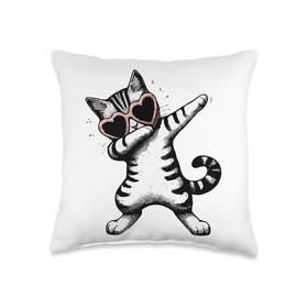 Cat Heart Shape Sunglasses Dabbing Dance Lover Throw Pillow