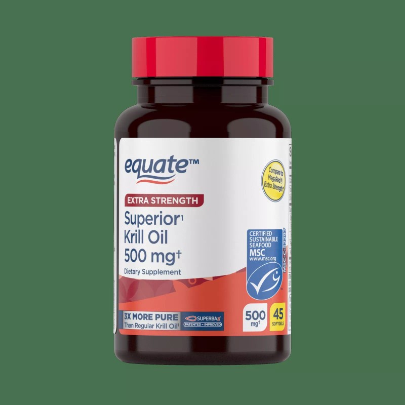 Equate Extra Strength Krill Oil Dietary Supplement, 500 mg, 45