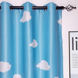 1 Pair Blue and White Cloud Semi-Blackout Curtains for Boys Kids Children Nursery Room Bedroom (Blue, 2 x 39x63 Inch)