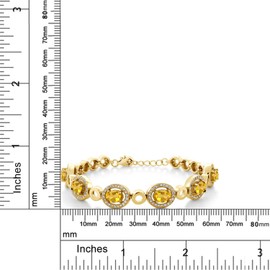 Gem Stone King 18K Yellow Gold Plated Silver Yellow Citrine Tennis Bracelet For Women (6.42 Cttw, Oval 7X5MM, 7 Inch with 1 Inch Extender)