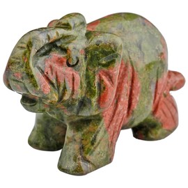 Nupuyai Elephant Figurine Gemstone Crystal Lucky Elephant Healing Stone Lucky Charm Elephant Figure Reiki Fengshui Decoration