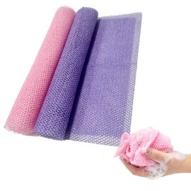 2 Pieces African Exfoliating Net, African Net Sponge, Nylon African Bath Sponge Net, African Net Long Net Bath Sponge Shower Body Scrubber for Daily Use (Pink/Purple)