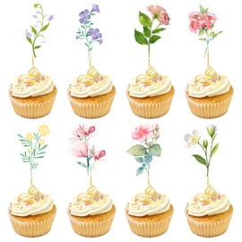 40Pcs Wildflower Birthday Decorations, Cupcake Toppers Flower Cupcake Wildflower Party Decorations, Exquisite Flower Birthday Decor, Party Decor Supplies for Women