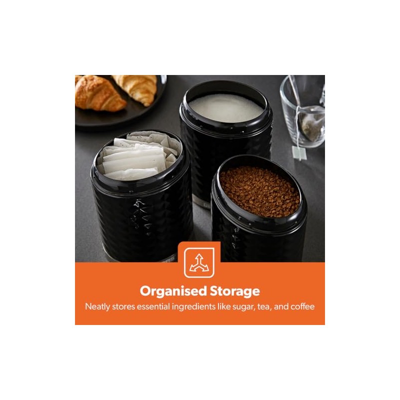 GEEPAS Argyle 3-Piece Tea Coffee Sugar Canisters Set | 1.3L