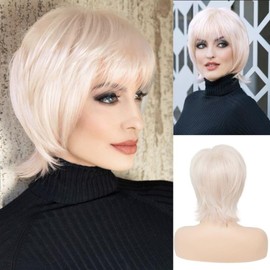 Siudus Blonde Short Wigs for Women Side Part Natural Layered Hair Wig Heat Resistant Synthetic Wig for Daily Cosplay Costume Use (Blonde)