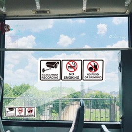 12Pack No Smoking In Car Camera Recording No Eating or Drinking Signs 1.75 X 5 Inch-Cars Vehicles Safety Warning Window Stickers Food and Beverage Signs for Cars Vehicles