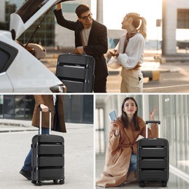 Kono Carry On Luggage Expandable 22x14x9 Airline Approved Hard Shell Travel Trolley 4 Spinner Wheels Lightweight Polypropylene Suitcase with TSA Lock (20-Inch, Black)