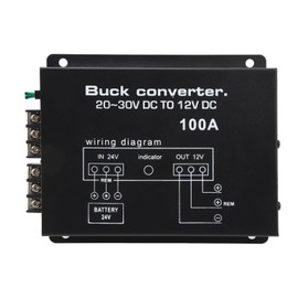 Black Car Power Converter, 100A DC Converter High Strength Over Temperature Protection DC 24V to 12V Converter for Car Refrigerators