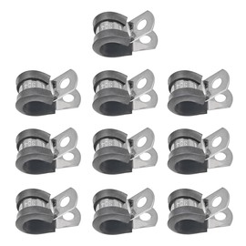 10PCS 1/2'' 304 Stainless Steel Cable Clamps, Rubber Cushioned Insulated Fuel Line Tubing Mounting Clips, Automotive Metal Clamp Tube Holder Pipe Fasteners for Wire Cord Installation (14mm)