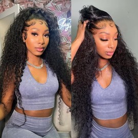 Gurxen 360 Lace Front Wigs Human Hair Pre Plucked HD Full Lace Frontal Human Hair Pre Plucked Deep Wave Transparent Lace Front Wig for Women With Baby Hair (deep wig, 28inch)