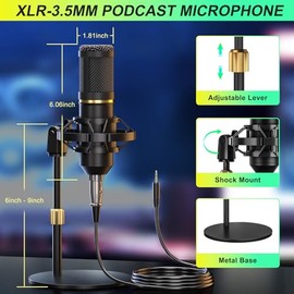 Paquete de micrófono de podcast con tarjeta de sonido en vivo y mezclador de audio, equipo de podcast paquete de tarjeta de sonido con panel de efecto