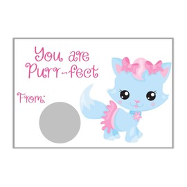 Puppy and Kitten Princess Valentine's Day Scratch Off Card for Kids, DIY Scratch Off Card, Pack of 24 Cards with Envelopes