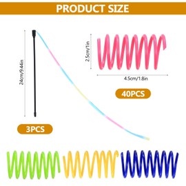 Auktransceler 3Regenbogenstäbe+40Katzenspielzeuge mit Spiralfedern,interaktives Katzentrainingsspielzeug mit Band,BPA-freies Kombinationsset für Indoor-Aktivitäten und Training von Katzen(30 cm+60 cm)