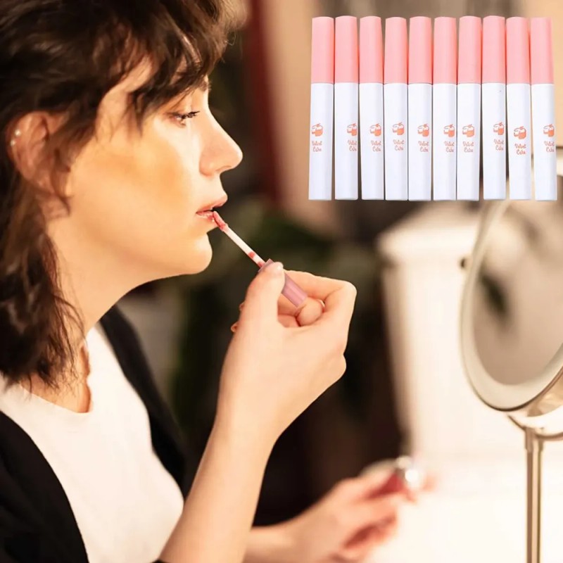 Brillo De Labios Mate Antiadherente Para Regalar, 10 Juegos Rosa