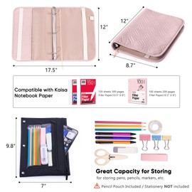 APLUFINE Reusable Loose Leaf Paper Cover with Pencil Pouch - 3-Ring Binder for Notebook Paper - Fabric Binder Dust Jacket for College Rules Paper -Loose Leaf Paper for Work -Back to School Suppliers