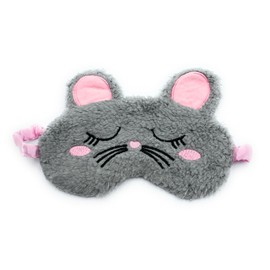 Cute Animal Eye Masks, Soft Plush Fluffy Sleeping Eye Cover, Blindfold, Assorted Designs (Grey Mouse)