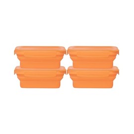 Drip EZ Secondz Collapsible Food Storage Containers – Set of 4, Space-Saving Airtight Meal Prep & Leftover Containers – Microwave, Freezer & Dishwasher Safe, BPA-Free, Locking Lids – Orange