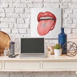 Stupell Industries Sassy Tongue Out Fashion Brand Detail Lips Wall Art, 36x36, White