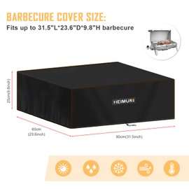 HEIMUNI Barbecue Cover Weatherproof 80 x 60 x 25 cm Grill Cover Waterproof UV-Resistant Tarpaulin Grill for Plancha Protective Cover for Plancha, Universal Cover for Electric Grill